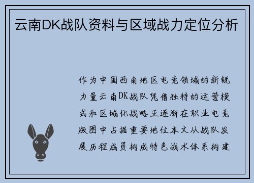 云南DK战队资料与区域战力定位分析
