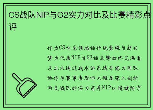 CS战队NIP与G2实力对比及比赛精彩点评