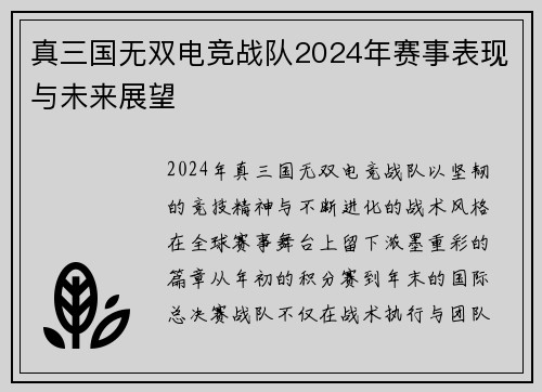 真三国无双电竞战队2024年赛事表现与未来展望