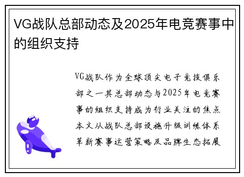 VG战队总部动态及2025年电竞赛事中的组织支持
