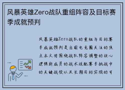 风暴英雄Zero战队重组阵容及目标赛季成就预判